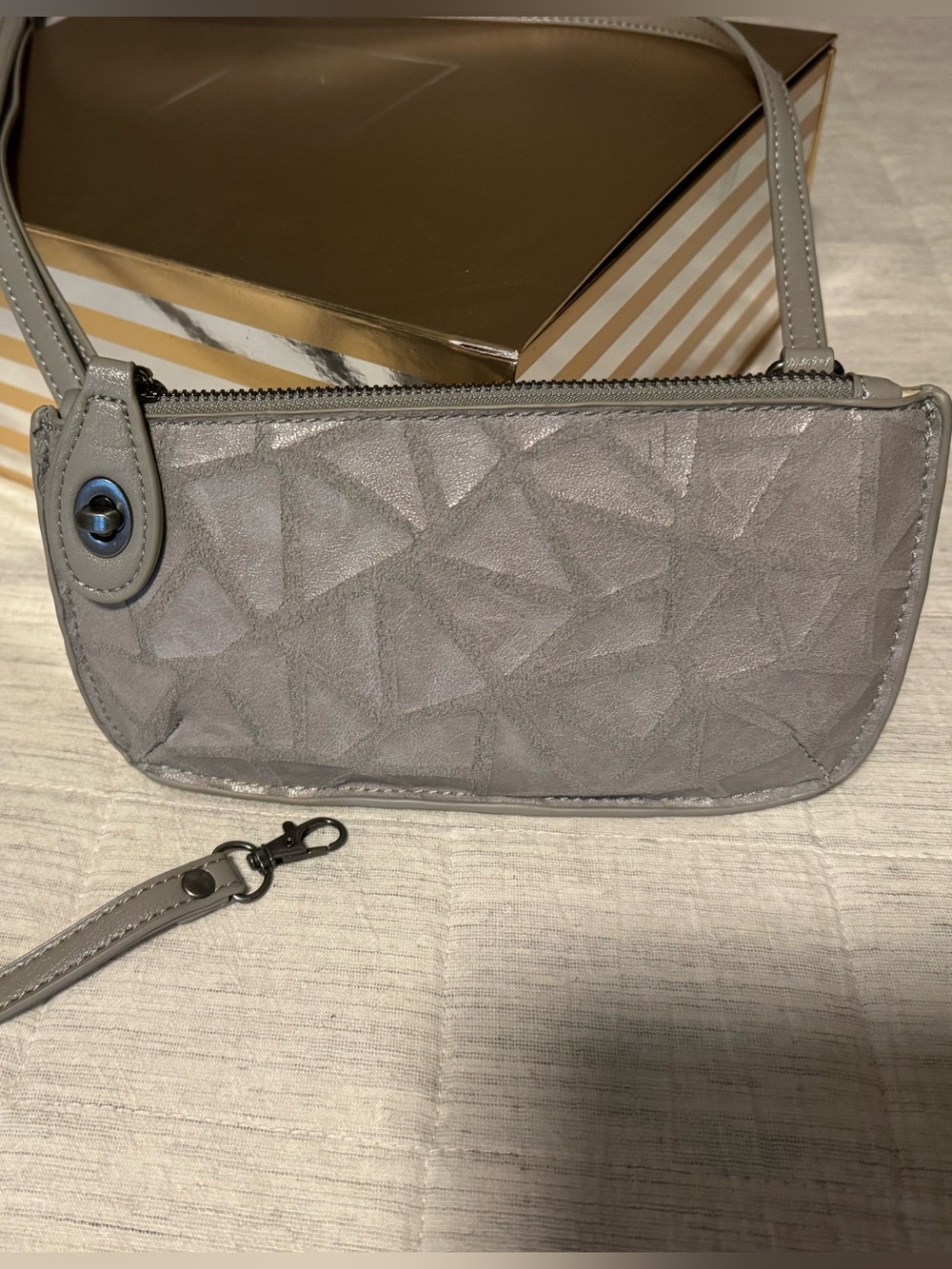 Gray Geometric Suede crossbody/wristlet